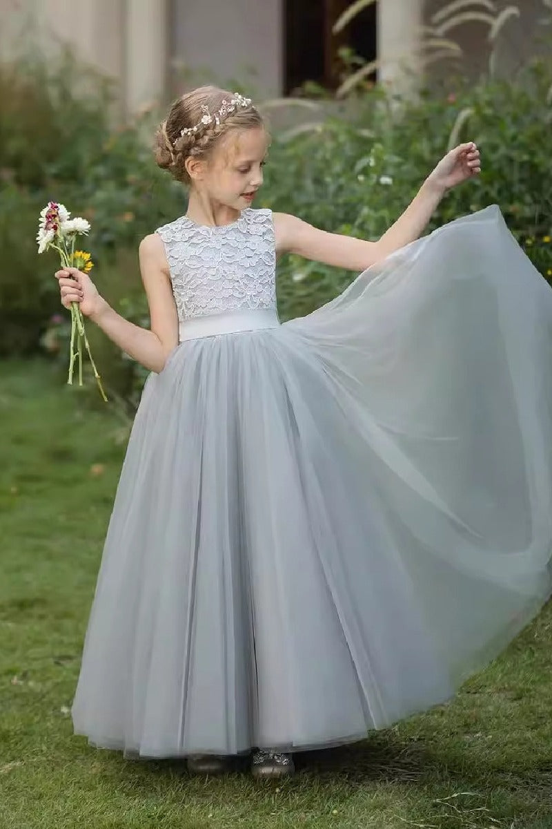 A-Line/Princess Scoop Neck  Tulle Flower Girl Dresses With Sash/Bow 797915415325