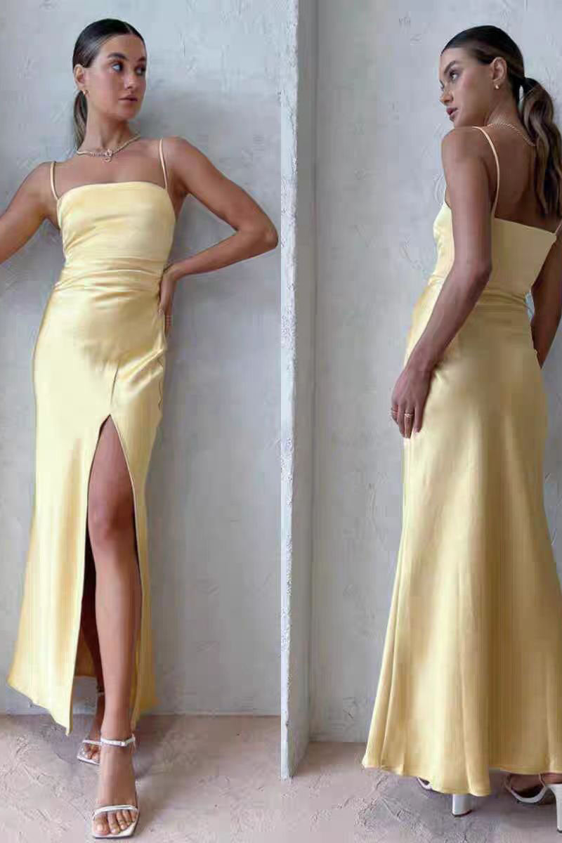 Sheath-Column Maxi Elastic Silk like Satin Bridesmaid Dress 818471162978