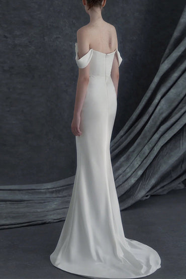 Sheath-Column Sweep-Brush Train Satin Wedding Dress 683314691959