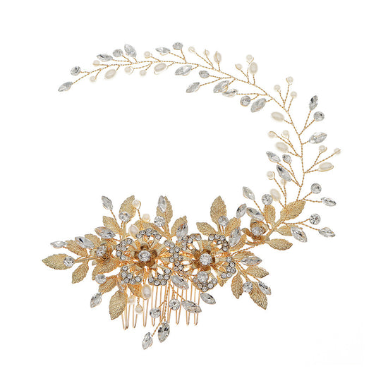 Hollow flower Pearl hair comb vintage gold hair comb 625233072059