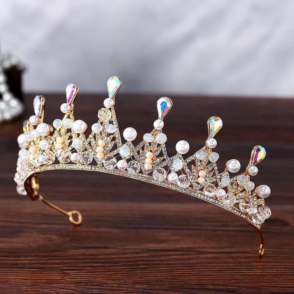 Bridal handmade Pearl tiara Pop Crystal accessories Princess headband Alloy rhinestone Women's Tiara  625613705276