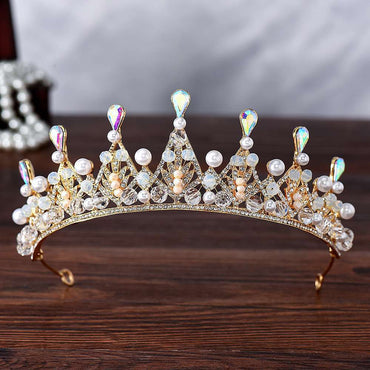 Bridal handmade Pearl tiara Pop Crystal accessories Princess headband Alloy rhinestone Women's Tiara  625613705276