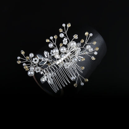 White hand alloy pin-comb Crystal tiara Bridal hair Comb Pearl tiara  628757223737