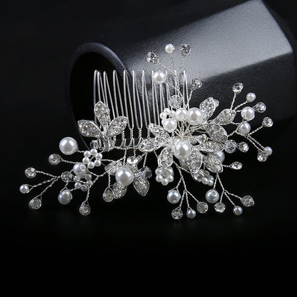 White hand alloy pin-comb Crystal tiara Bridal hair Comb Pearl tiara  628757223737