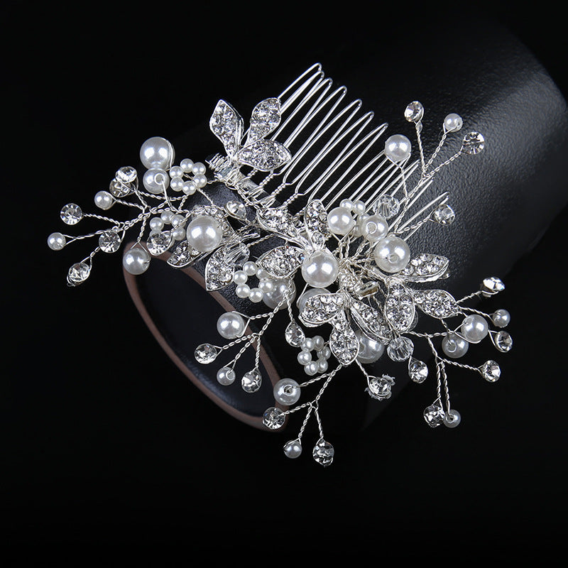 White hand alloy pin-comb Crystal tiara Bridal hair Comb Pearl tiara  628757223737