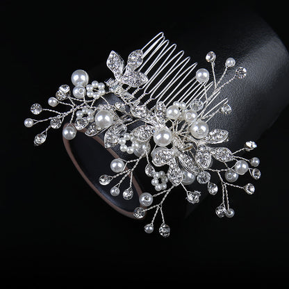 White hand alloy pin-comb Crystal tiara Bridal hair Comb Pearl tiara  628757223737