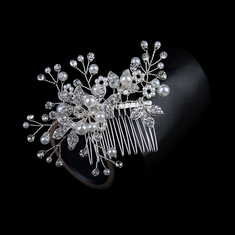 White hand alloy pin-comb Crystal tiara Bridal hair Comb Pearl tiara  628757223737