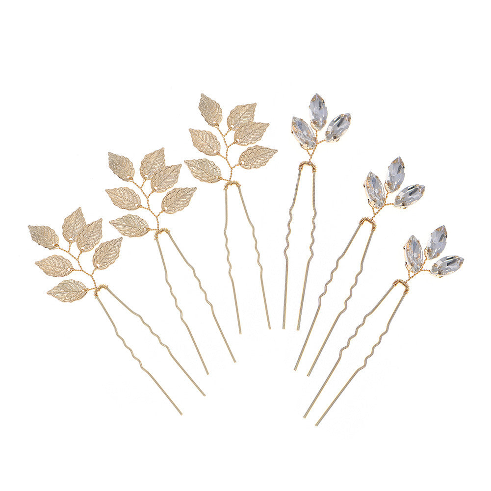 Alloy leaf simple updo hairpin high-grade rhinestone bridal wedding accessories  602380582728