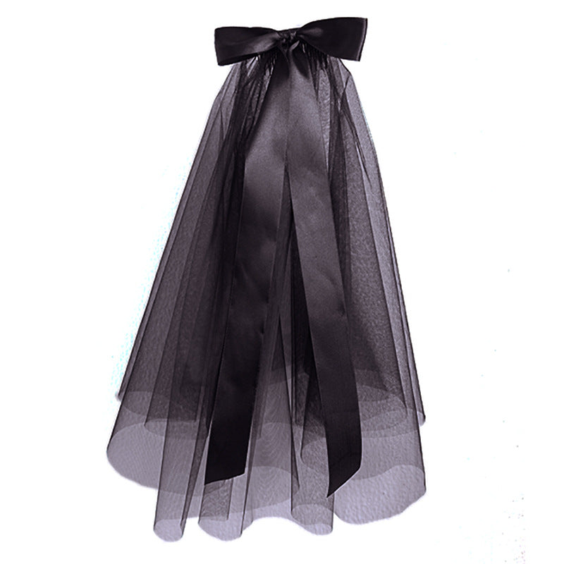 Vintage dark veil with large bow streamer 631802827806