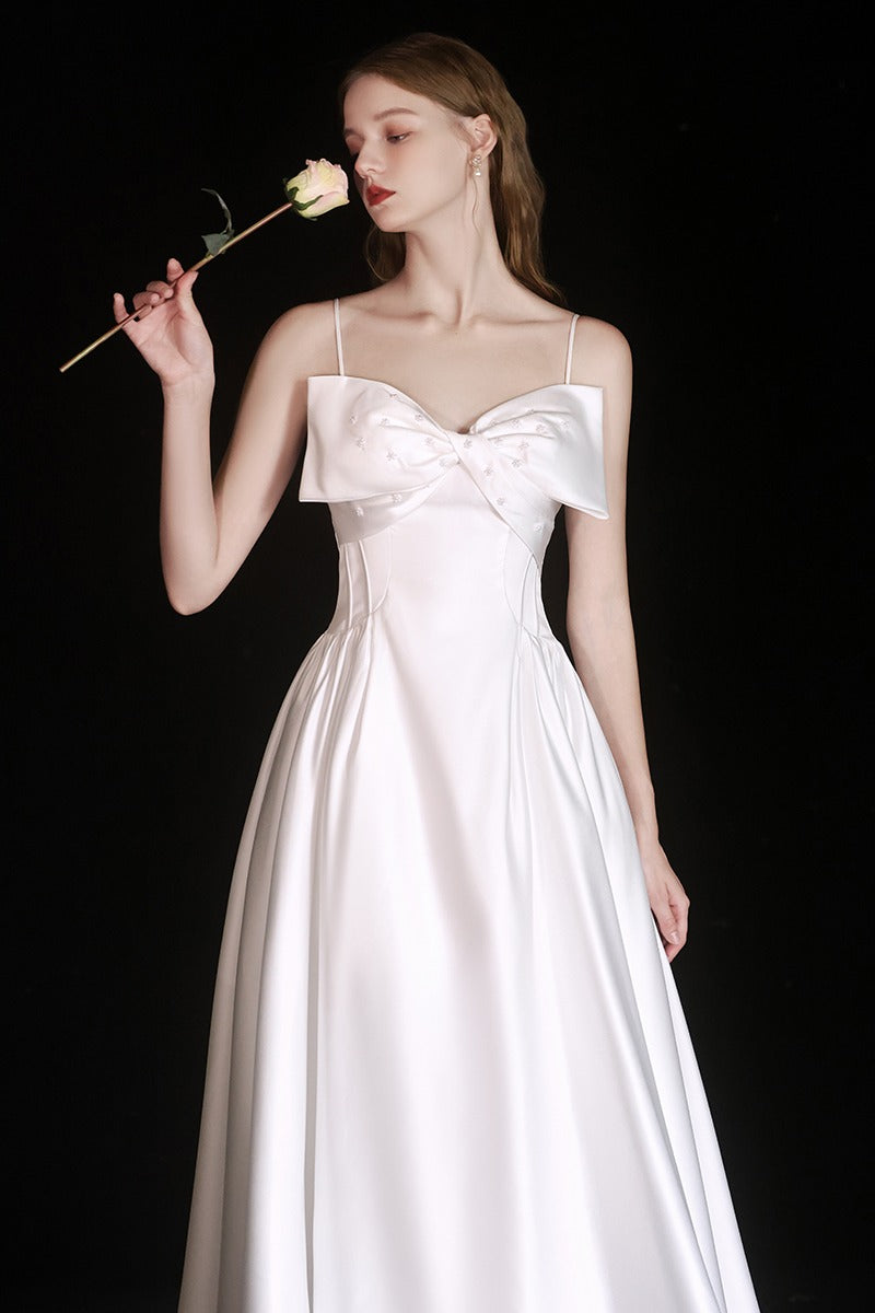 A-Line Ankle Length Satin Wedding Dress 786848999314