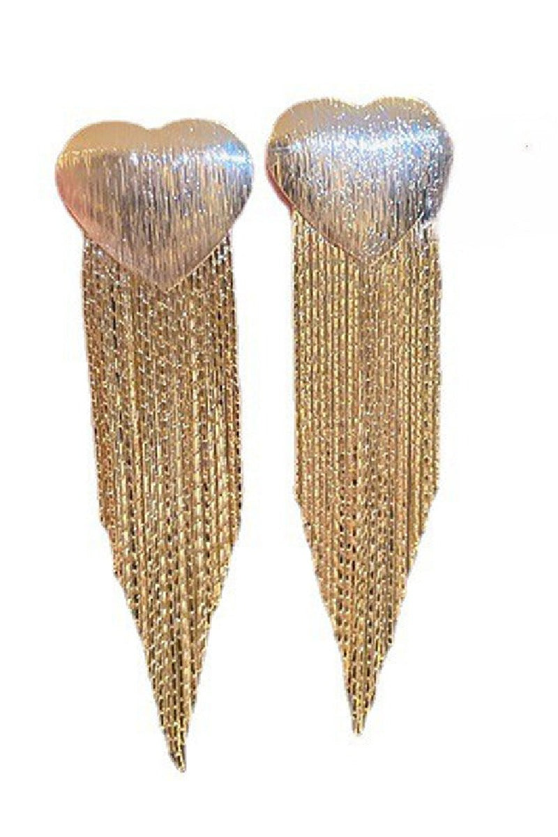 Silver needle heart square metal tassel earrings 687956869389