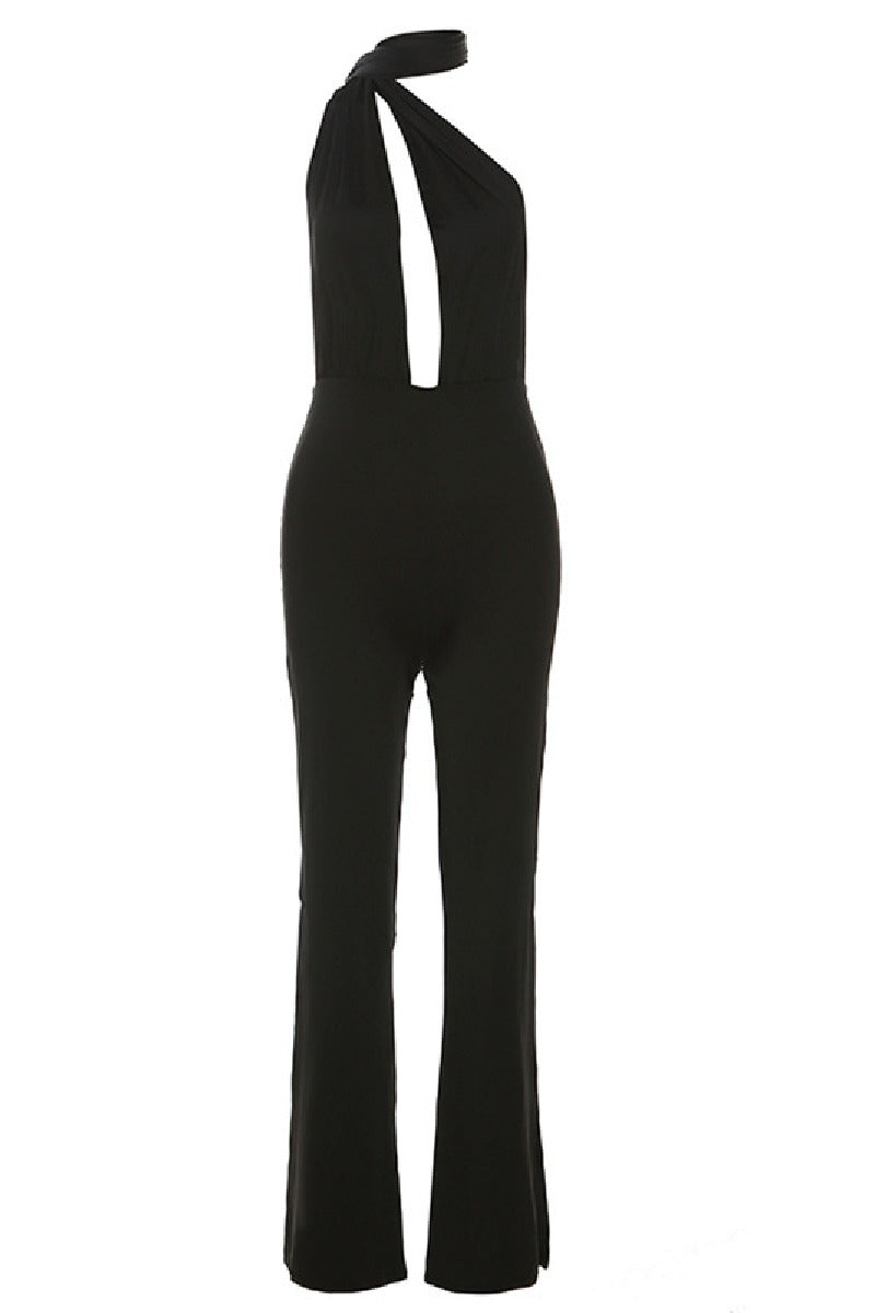 Halter sexy hollowed-out backless slim-fit jumpsuit 729888018414