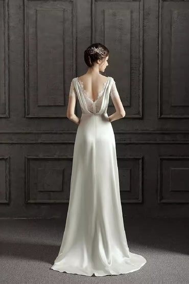 A-Line Sweep-Brush Train Satin Wedding Dress 687832654102