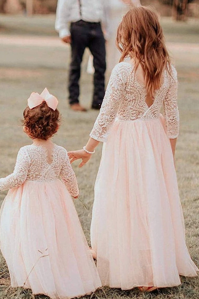 A-Line Scoop Neck Long Sleeve Lace/Tulle Flower Girl Dresses 725541112725