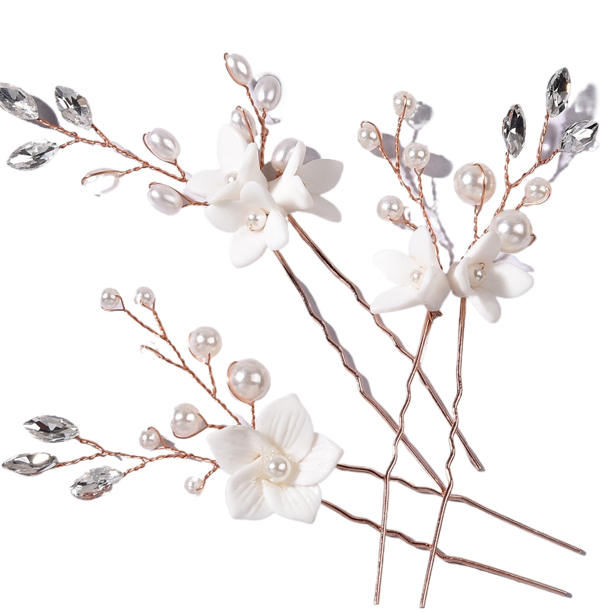 Bride wedding headwear White flower U-shaped Hairpins set of 3 684387483787