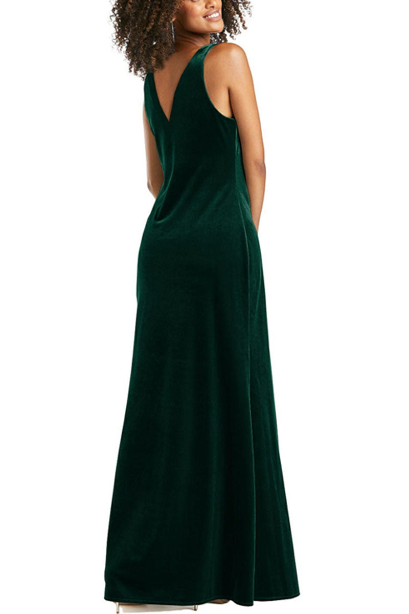 A-Line Maxi Velvet Bridesmaid Dress 632358899575