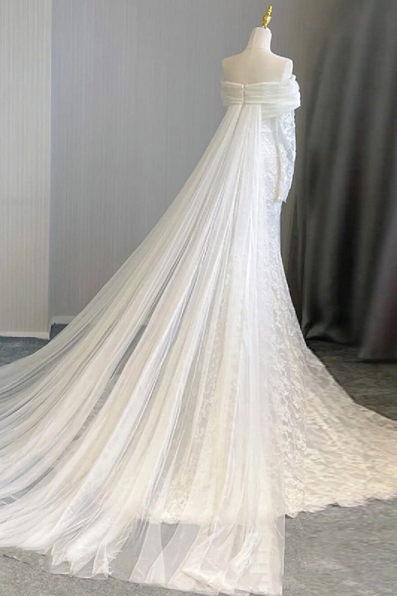 Trumpet-Mermaid Chapel Train Lace Tulle Wedding Dress 748137113988