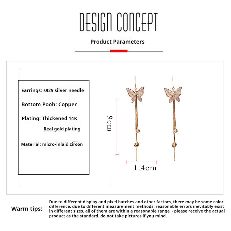 Zircon butterfly fringe earrings Fashion everything earrings 653045976680