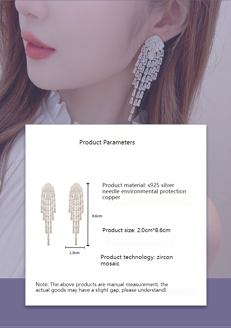 Zircon long tassel earrings 712757587269