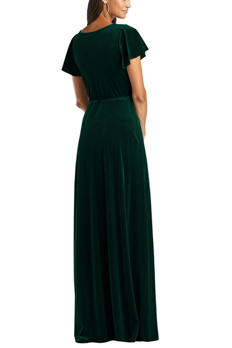 A-Line Maxi Velvet Bridesmaid Dress 632358899575