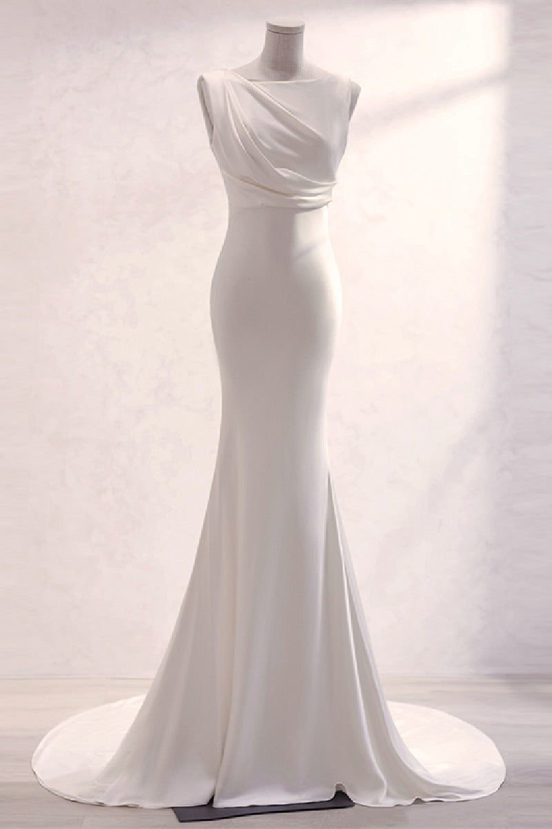 Trumpet-Mermaid Sweep-Brush Train Satin Wedding Dress 677606919790