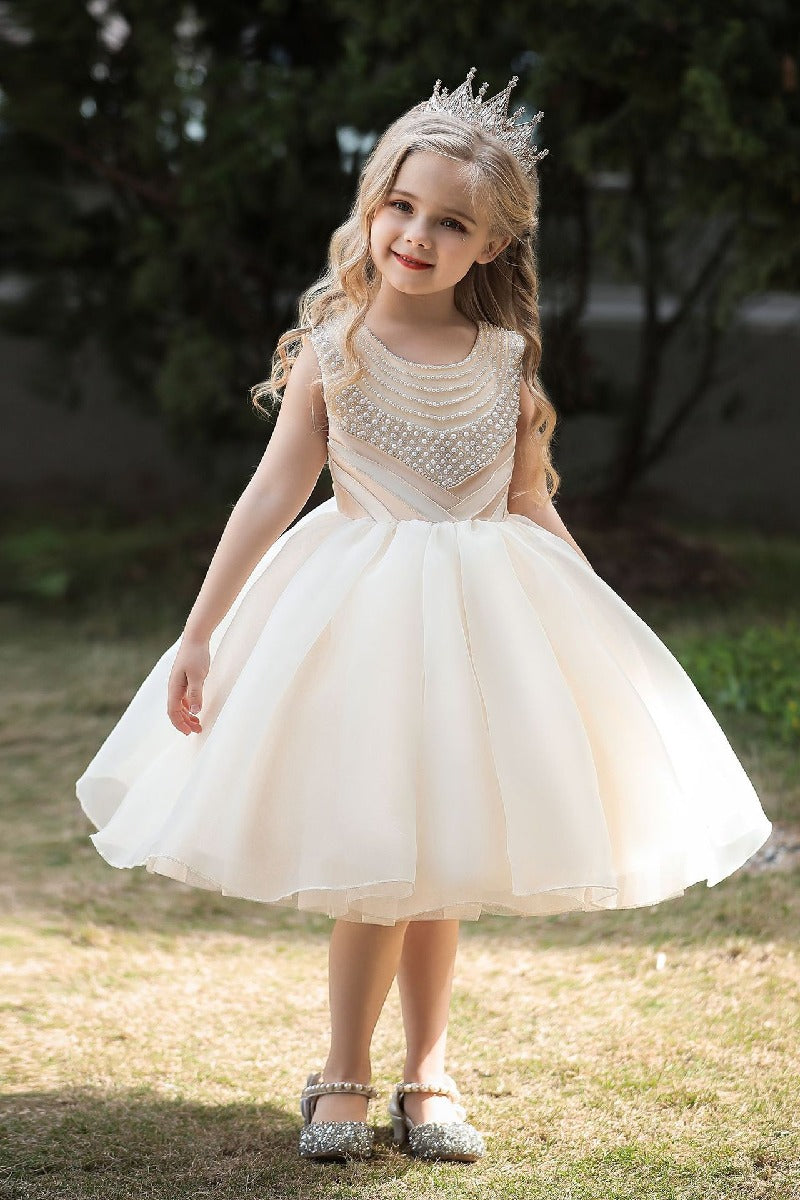 Ball-Gown Scoop Neck Sleeveless Satin/Tulle Flower Girl Dresses With Bow(s)/Beading 674520604690