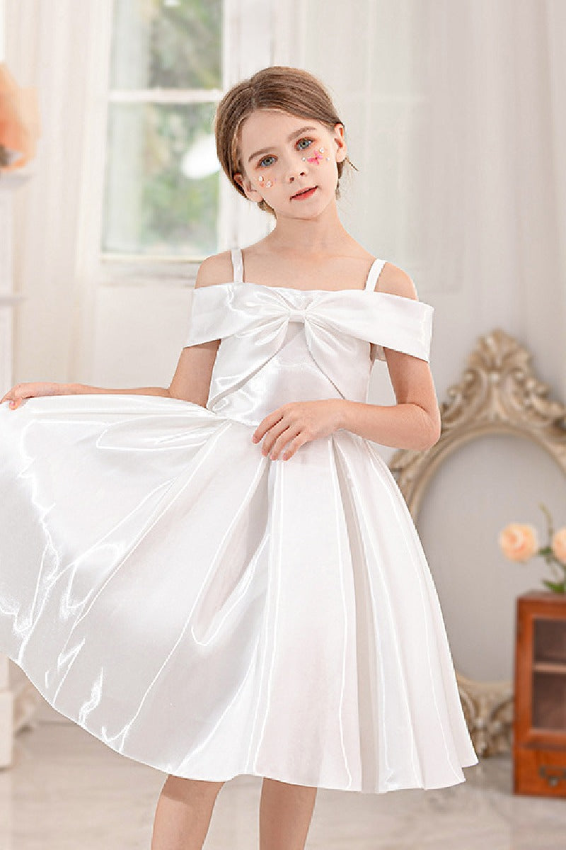 Ball-Gown/Princess Off the Shoulder Short Sleeves Organza Midi Flower Girl 805458209694