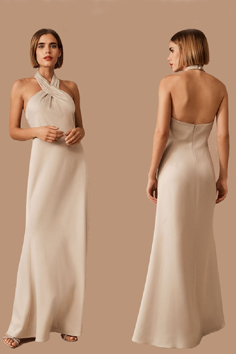 A-Line Maxi Stretch Satin Bridesmaid Dress 658382593437