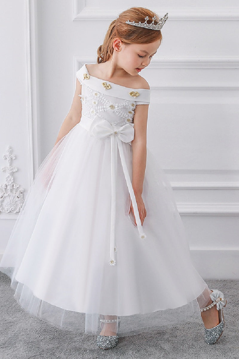 Ball-Gown/Princess Off the Shoulder Tulle Floor-length Flower Girl Dresses 598054757127