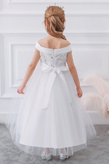 Ball-Gown/Princess Off the Shoulder Tulle Floor-length Flower Girl Dresses 598054757127