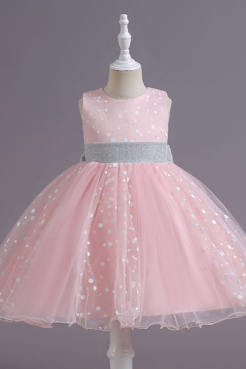 Ball-Gown Scoop Neck Sleeveless Dot Print/Tulle Flower Girl Dresses With Bow(s) 675366554705