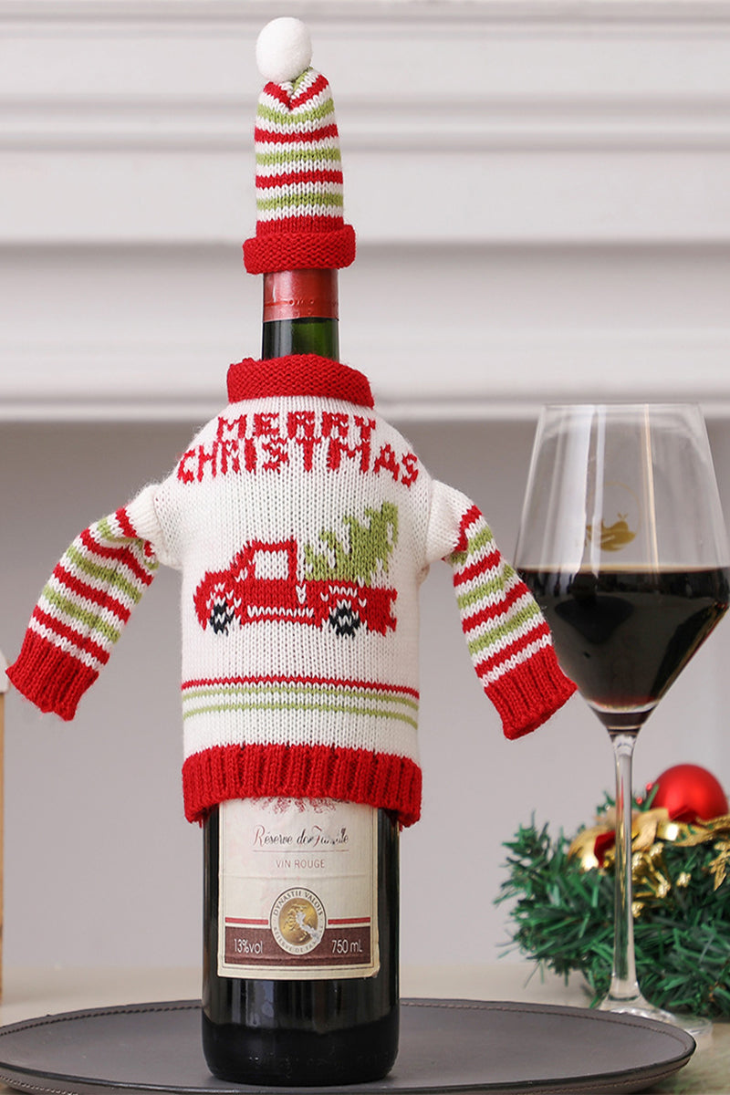 Christmas decorations wine knit bottle set holiday scene layout   807308392160