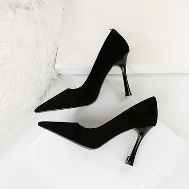 Simple slimming party heels wine glass with super high heel suede pointed dress shoes 753837040195