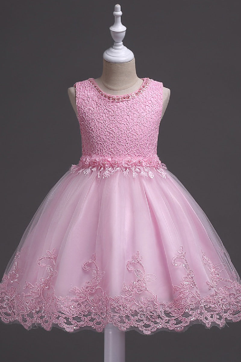 A-Line Scoop Neck Sleeveless Lace/Tulle Flower Girl Dresses With Bow(s) 554482591853