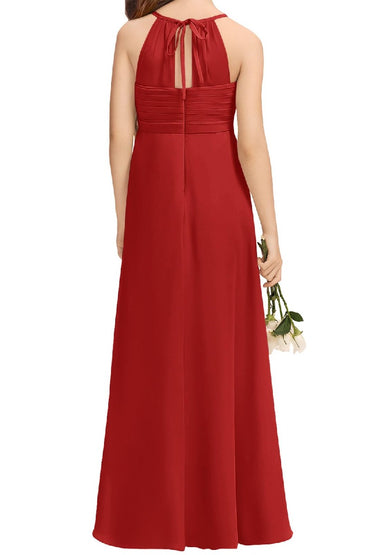 A-Line Halter Junior Bridesmaid Dress - Flowy Chiffon Maxi Gown B0C7CGNHD6