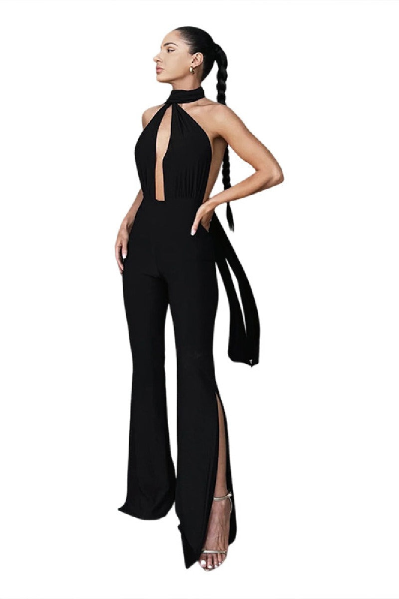 Halter sexy hollowed-out backless slim-fit jumpsuit 729888018414