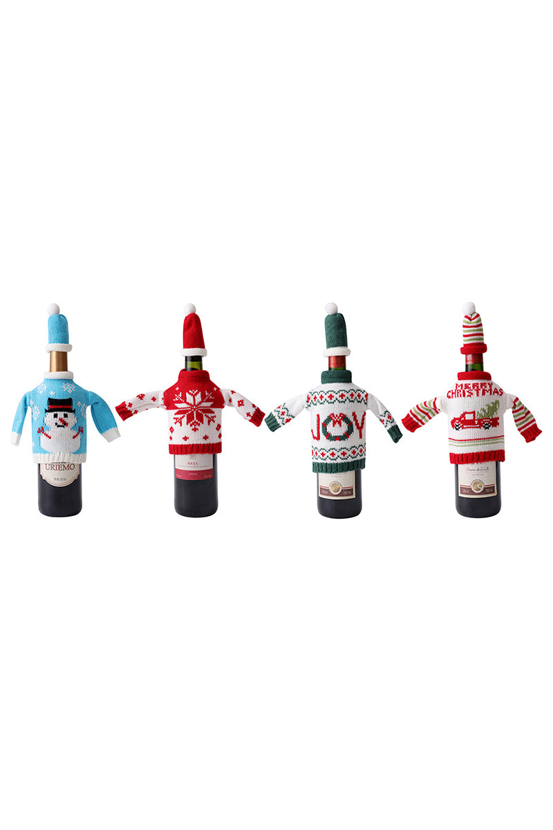 Christmas decorations wine knit bottle set holiday scene layout   807308392160