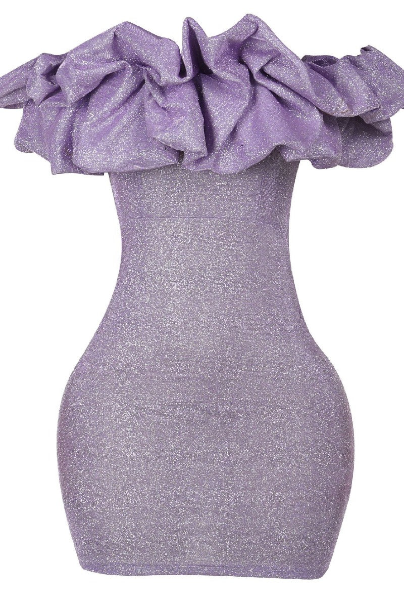 Sexy slim-fit one-shoulder glitter top cocktail dress 842475421128