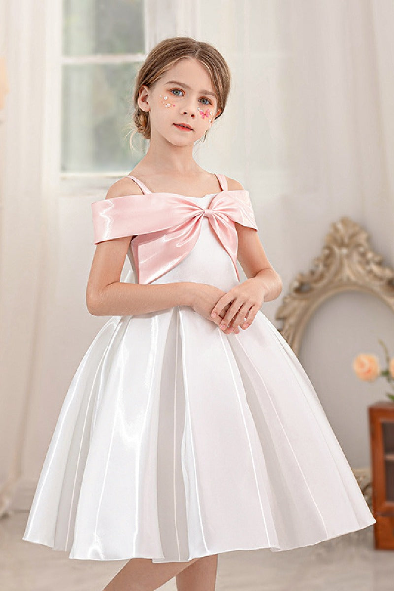 Ball-Gown/Princess Off the Shoulder Short Sleeves Organza Midi Flower Girl 805458209694