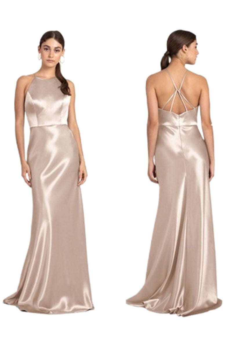 A-Line Maxi Elastic Silk like Satin Bridesmaid Dress 838180096858