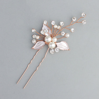 Bridal headwear Leaf hair pin Fashion wedding accessories Handmade pearl U-shaped hairpin  set of 3 524682360029