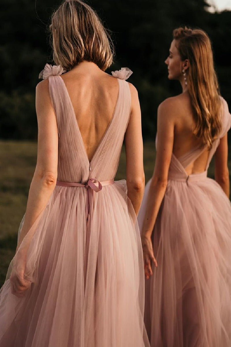 A-Line Maxi Tulle Bridesmaid Dress 775779850239