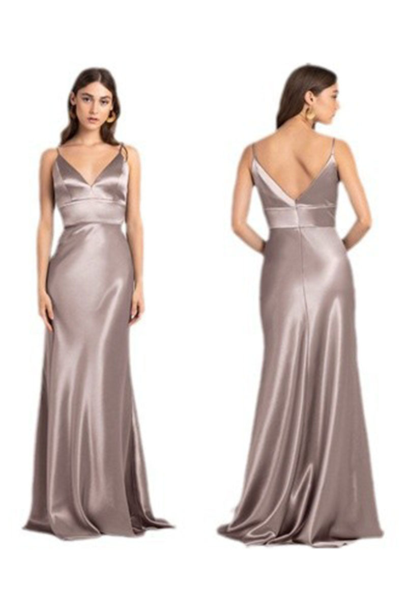 A-Line Maxi Elastic Silk like Satin Bridesmaid Dress 838180096858