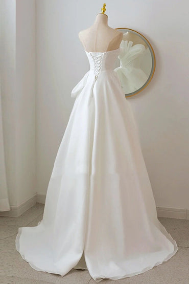 A-Line Sweep-Brush Train Organza Wedding Dress 724137910656