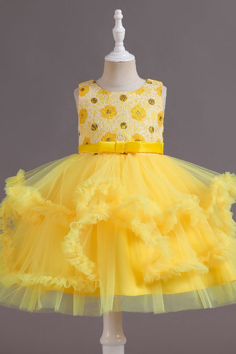 A-Line Scoop Neck Printed lace/Tulle Flower Girl Dresses With Cascading Ruffles 677572994905