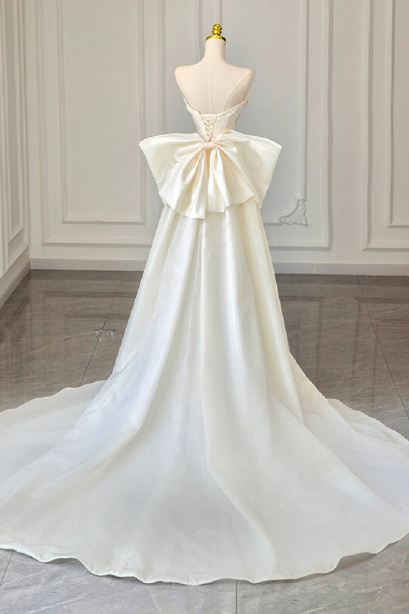 A-Line Court Train Satin Wedding Dress 768070969187