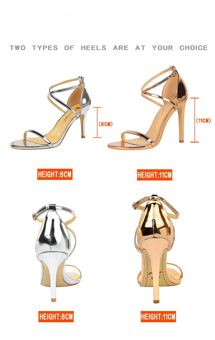 Fashion sexy slim summer high heels stiletto high heel cutout cross strap dress shoes 571572295848