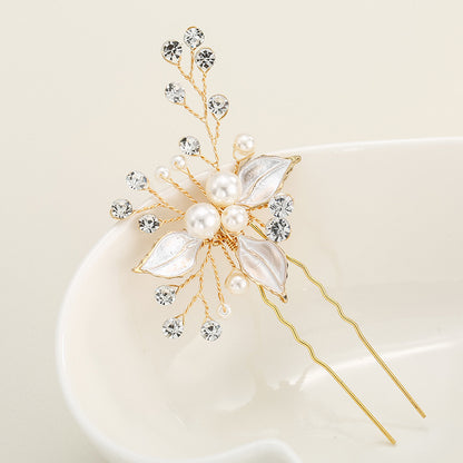 Bridal headwear Leaf hair pin Fashion wedding accessories Handmade pearl U-shaped hairpin  set of 3 524682360029