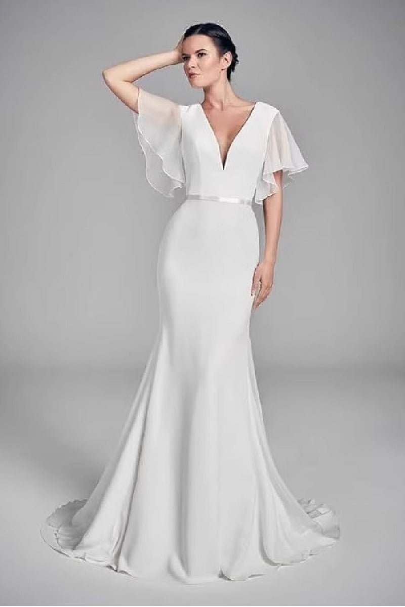 Trumpet-Mermaid Sweep-Brush Train Chiffon Wedding Dress 848278881654