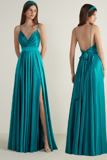 A-Line Maxi Luxuriant Satin Bridesmaid Dress 671430506147